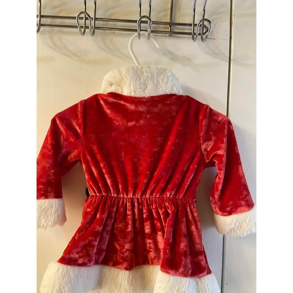 Little Lass Christmas Santa Dress Red Velour 6/9‎ nwot